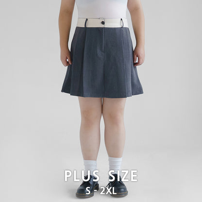 [S-2XL] Color Matching Pleated Skirt (DDG03_7632)