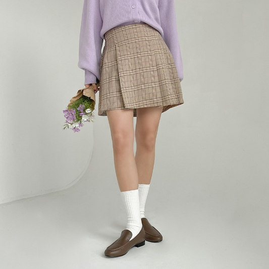 [S-3XL] Adele Folds Checked Miniskirt - 2 colors (DDG03_7456)