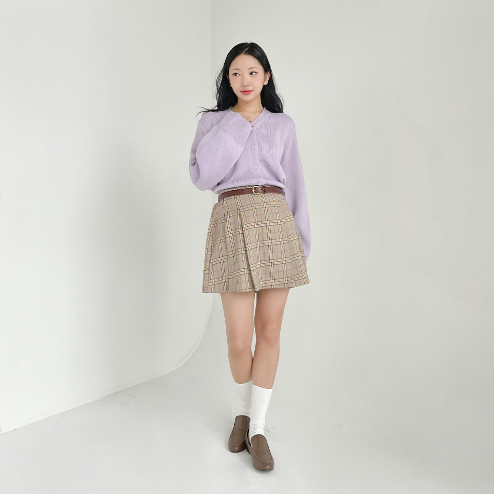 [S-3XL] Adele Folds Checked Miniskirt - 2 colors (DDG03_7456)