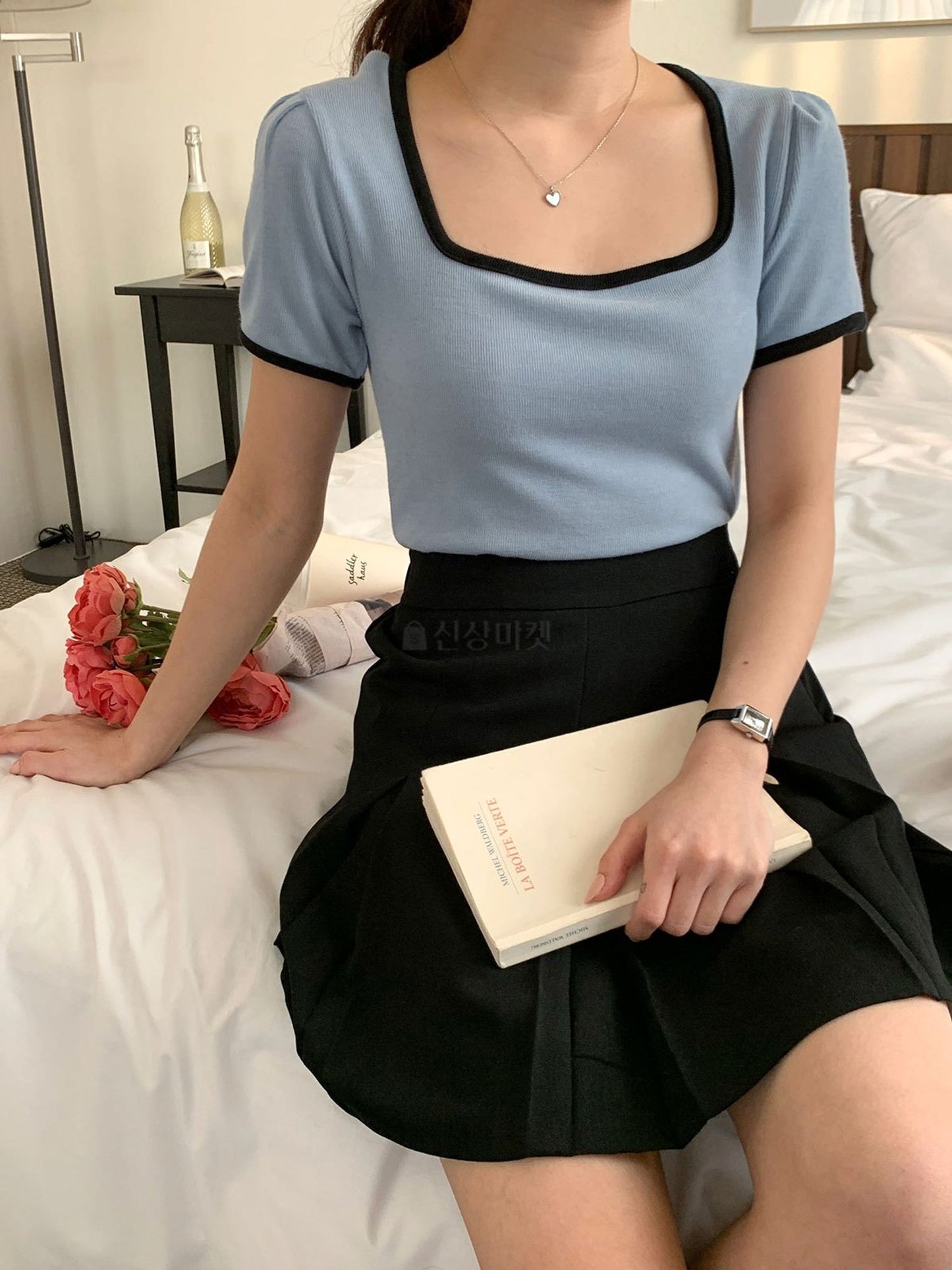 */HKD$98/* Color matching shirring Short Sleeve Tee - 3 colors (COM01_1661)