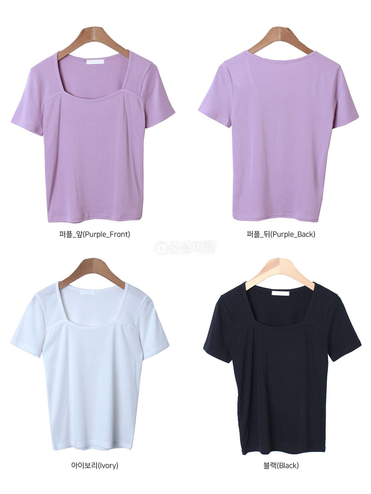 */HKD$98/* Heart Neck Short Sleeve Square Neck Top - 3 colors (COM01_4888)