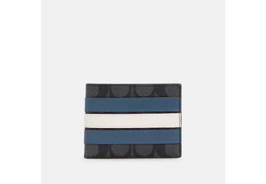 加拿大Coach - Slim Billfold Wallet In Signature Canvas With Varsity Stripe 學院風條紋標誌性帆布細長雙折銀包